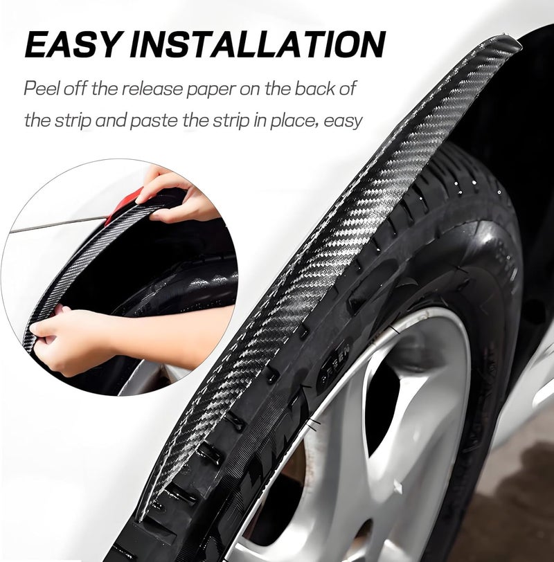 ongfuwu 2PCS Wheel Tires Eyebrow Strip, 9.8" Carbon Fiber Car Wheel Arch Trim, Anti Collision Rubber Fender Flare Arch Lip Trim Strips, Universal Fender Flare Protector for Car Truck - Image 5